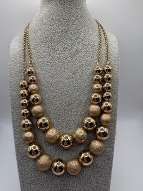 C1946 Gold Three-Strand Beaded Necklace - Statement Layered Necklace 16-18” +3”